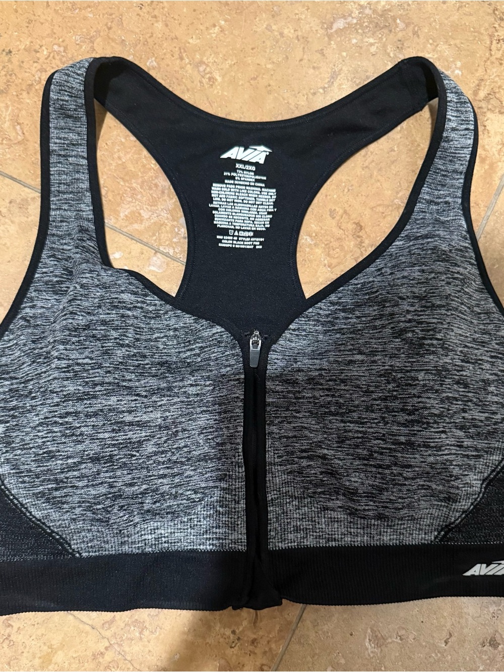 Avia Gray & Black Front-Zip Racerback Sports Bra